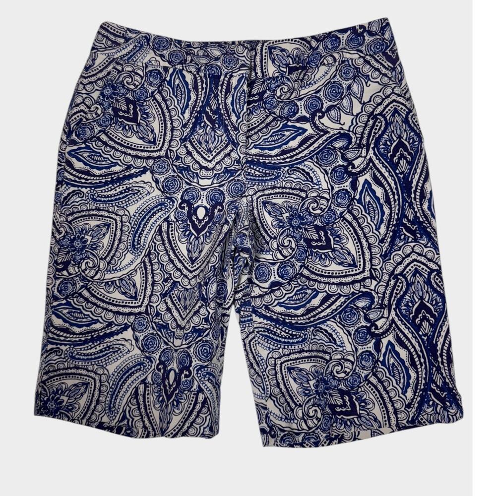 Talbots Womens Size 4 Blue Paisley Pattern Shorts Cotton Spandex